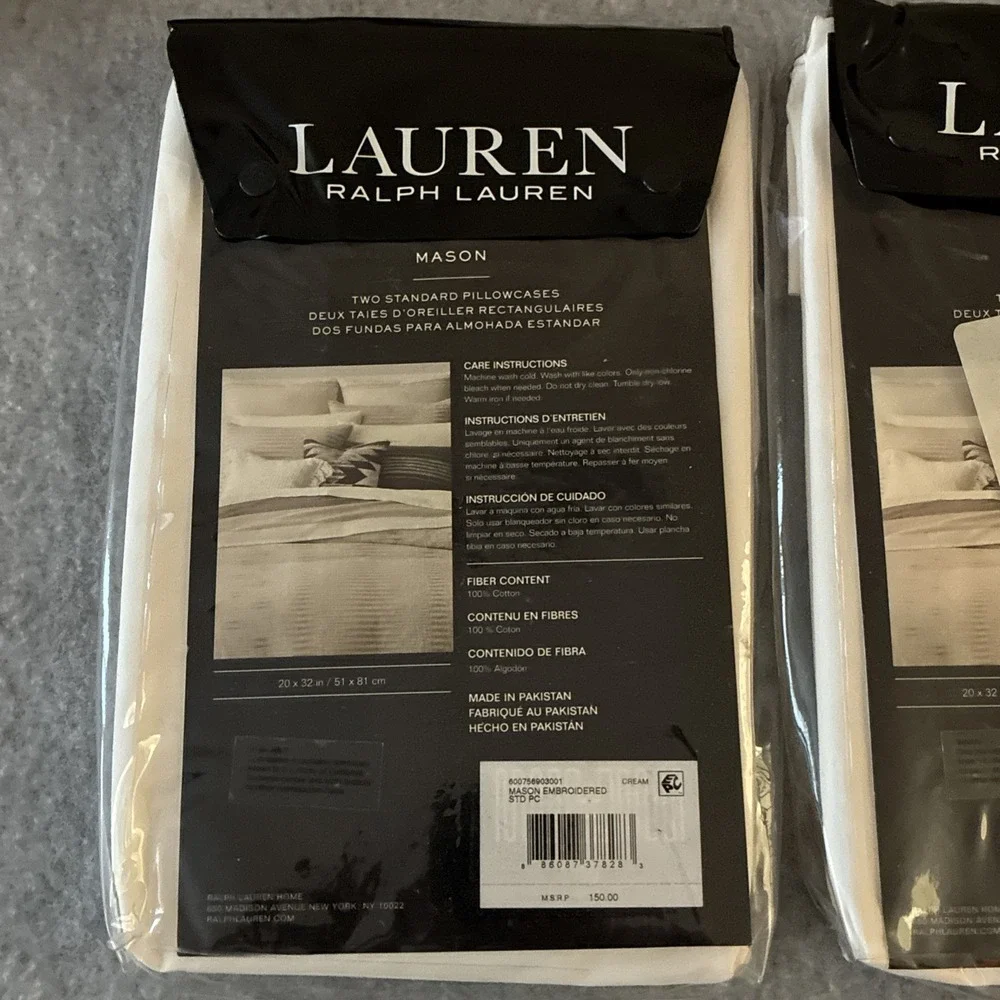 LAUREN RALPH LAUREN Mason Embroidered Pillowcases Pair Standard Cream 4 Included